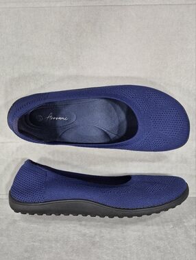 Arromic knit ballet flats women's 10.5 blue wide toebox padded heel washable